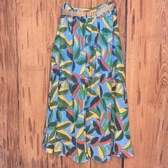 Truly 4 You Bright Floral Skirt Womens M A-Line Long Sheer Over Short Under Belt - Picture 2 of 10